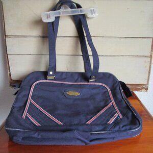 Canvas tote small laptop bag, Ralfeaux navy blue MCM 12x9.5x2.5 w shldr straps.